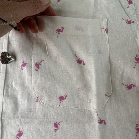 Magaschoni Man Short Sleeve Shirt Flamingos All Over Print Linen Blend Large NWT - Picture 13 of 13